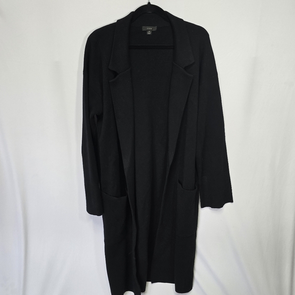 J Crew Ella Black Open Front Longline Blazer Cardigan Duster Sweater , Sz M P - Picture 2 of 8